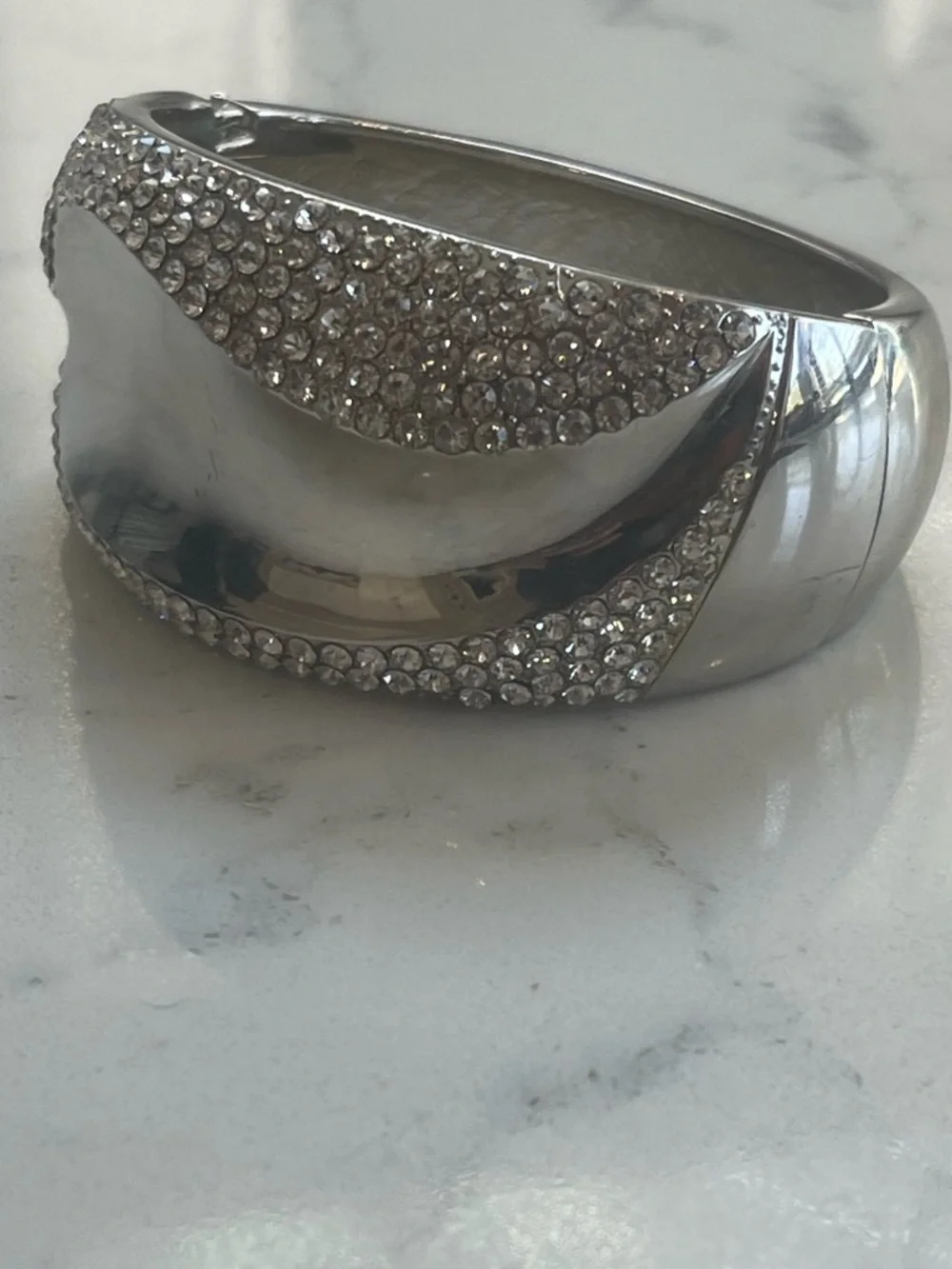 Crystal-Embellished Silver Statement Cuff Bracelet